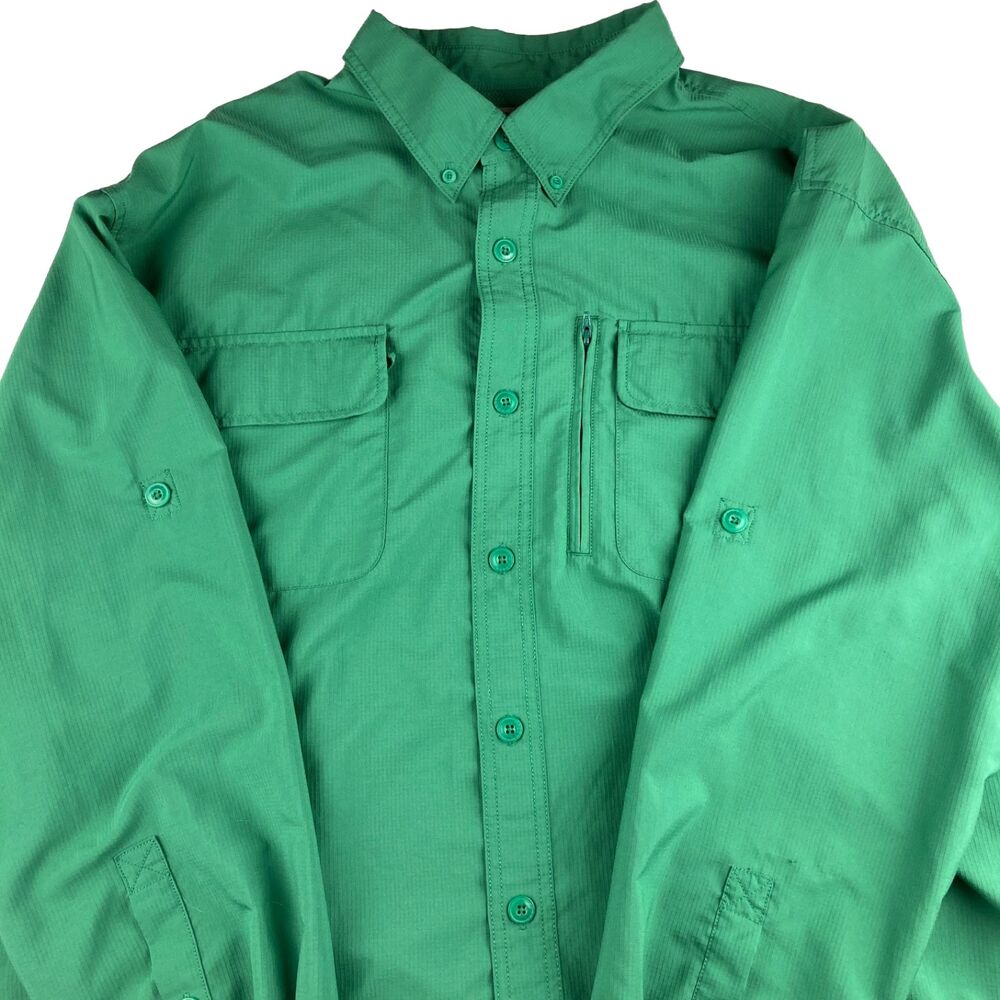 Duluth Trading Co Shirt Mens 2XL Green CoolPlus Vented Fishing Outdoor Button Up